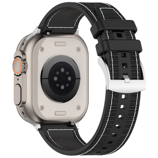 For Apple Watch Ultra 49mm Official Buckle Hybrid Nylon Braid Silicone Watch Band(Black) by buy2fix