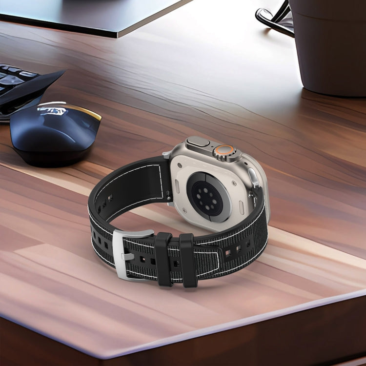 For Apple Watch Ultra 49mm Official Buckle Hybrid Nylon Braid Silicone Watch Band(Green) by buy2fix