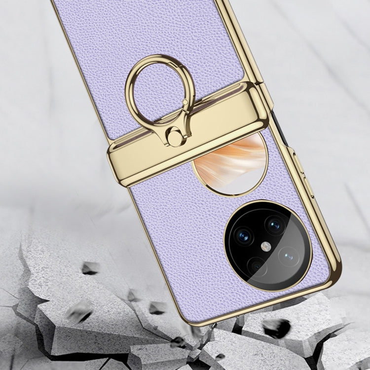 For Huawei Pocket 2 GKK Electroplated Leather Phone Case with Ring(Grey) by GKK