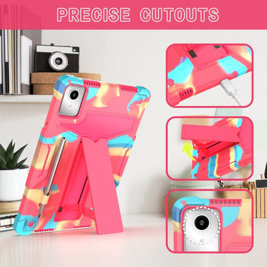 For Lenovo Tab M11/ Xiaoxin Pad 11 2024 T Holder Robot Silicone Hybrid PC Tablet Case(Camouflage Rose Red) by buy2fix
