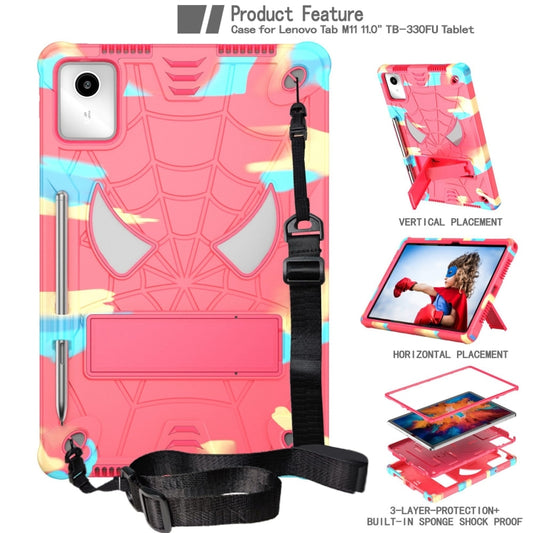 For Lenovo Tab M11/ Xiaoxin Pad 11 2024 Fold-Holder Spider Silicone Hybrid PC Tablet Case(Camouflage Rose Red) by buy2fix