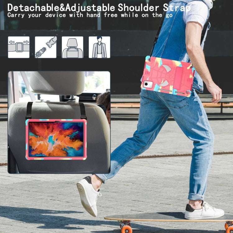 For Lenovo Tab M11/ Xiaoxin Pad 11 2024 Fold-Holder Spider Silicone Hybrid PC Tablet Case(Camouflage Rose Red) by buy2fix