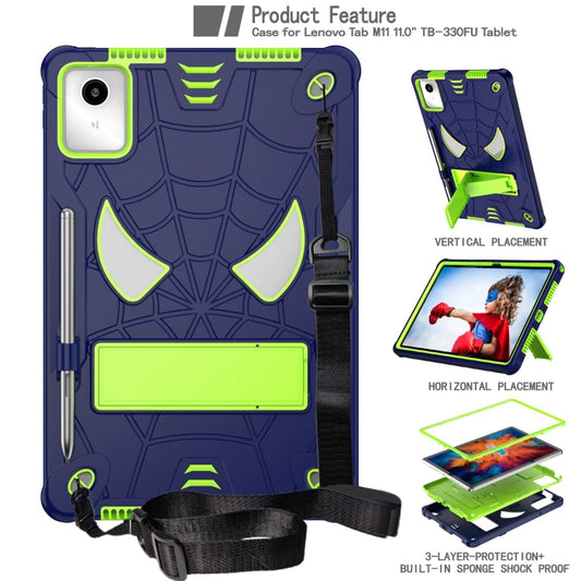 For Lenovo Tab M11/ Xiaoxin Pad 11 2024 Fold-Holder Spider Silicone Hybrid PC Tablet Case(Navy Yellow Green) by buy2fix