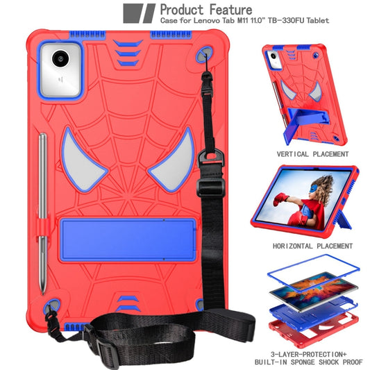 For Lenovo Tab M11/ Xiaoxin Pad 11 2024 Fold-Holder Spider Silicone Hybrid PC Tablet Case(Red Blue) by buy2fix