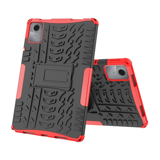 For Lenovo Tab M11/ Xiaoxin Pad 11 2024 Tire Texture TPU Hybrid PC Tablet Case with Holder(Red) by buy2fix