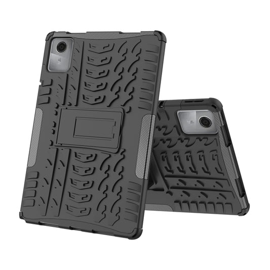For Lenovo Tab M11/ Xiaoxin Pad 11 2024 Tire Texture TPU Hybrid PC Tablet Case with Holder(Black) by buy2fix