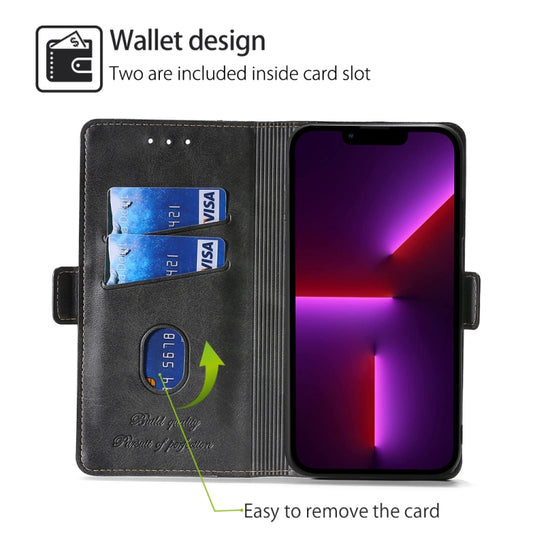 For Motorola Moto G Play 4G 2024 Contrast Color Side Buckle Leather Phone Case(Black + Grey) by buy2fix