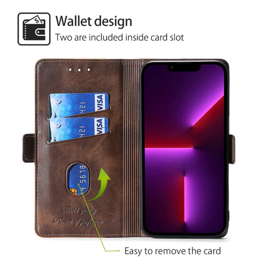 For Motorola Moto G Play 4G 2024 Contrast Color Side Buckle Leather Phone Case(Dark Brown + Gold) by buy2fix