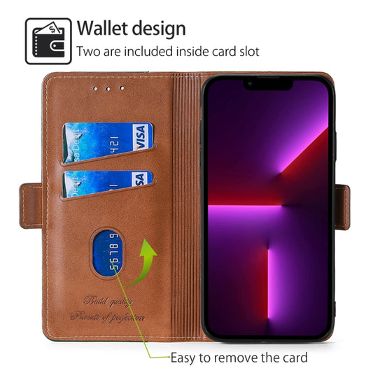 For Motorola Moto G Play 4G 2024 Contrast Color Side Buckle Leather Phone Case(Light Brown + Green) by buy2fix