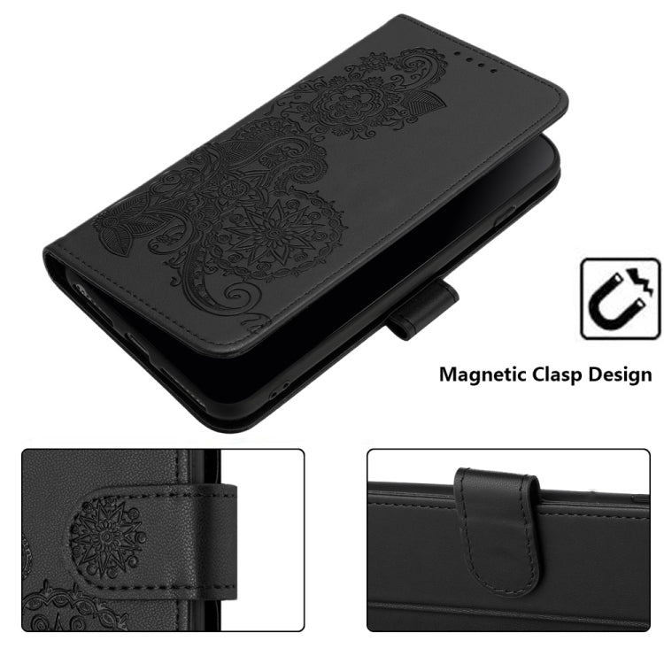 For iPhone 16 Plus Datura Flower Embossed Flip Leather Phone Case(Black) by buy2fix