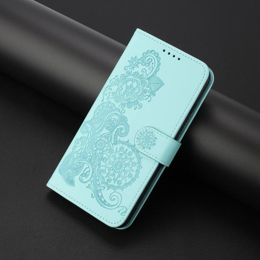 For iPhone 17 Pro Datura Flower Embossed Flip Leather Phone Case(Light Blue) - iPhone 17 Pro Cases by buy2fix | Online Shopping UK | buy2fix