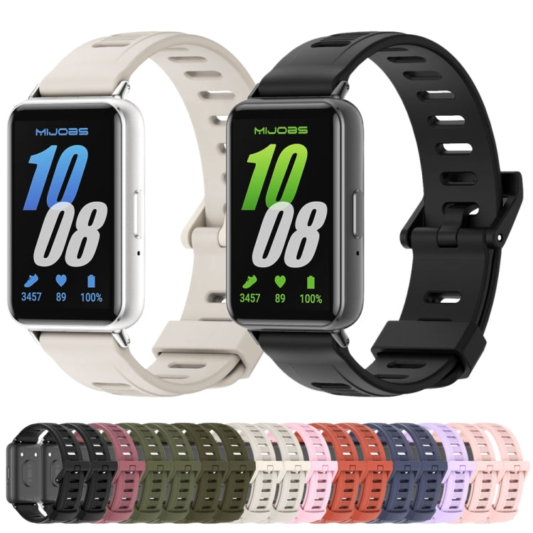 For Samsung Galaxy Fit 3 Mijobs Flat Hole Silicone Watch Band(Black+Silver) by MIJOBS