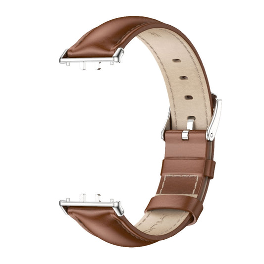 For Samsung Galaxy Fit 3 Mijobs Dual-sided Genuine Leather Watch Band(Brown Silver) by MIJOBS