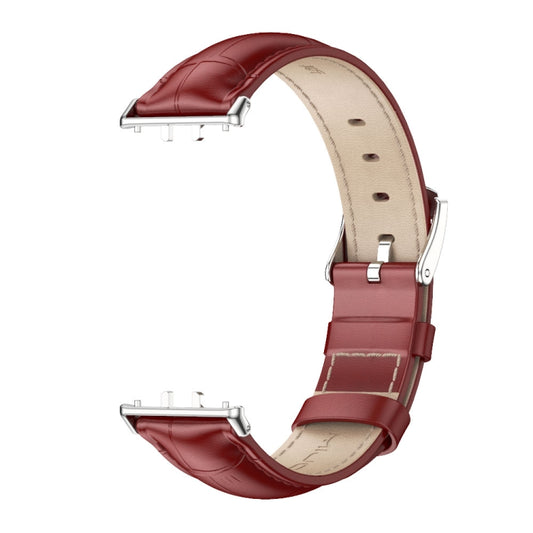 For Samsung Galaxy Fit 3 Mijobs Dual-sided Genuine Leather Watch Band(Bamboo Red Silver) by MIJOBS