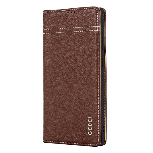 For Samsung Galaxy S24 5G GEBEI Top-grain Horizontal Flip Leather Phone Case(Brown) by GEBEI