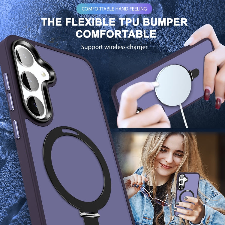 For Samsung Galaxy S24 5G MagSafe Holder Skin-feel PC Hybrid TPU Phone Case(Dark Purple) by buy2fix
