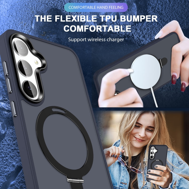 For Samsung Galaxy S24+ 5G MagSafe Holder Skin-feel PC Hybrid TPU Phone Case(Dark Blue) by buy2fix