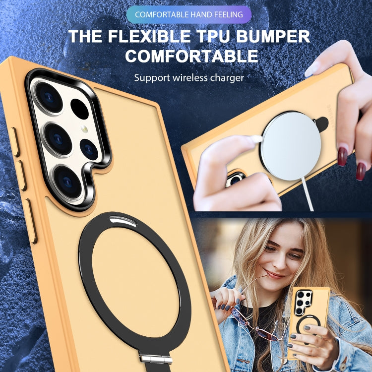 For Samsung Galaxy S24 Ultra MagSafe Holder Skin-feel PC Hybrid TPU Phone Case(Orange) by buy2fix