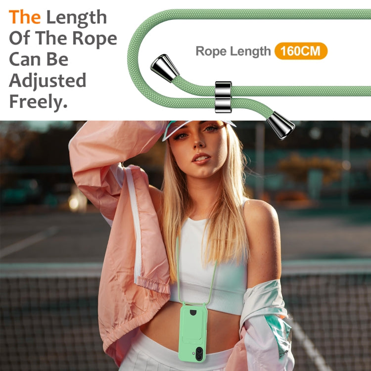 For iPhone 16 Plus Integrated Card Bag Solid Color Liquid Silicone Phone Case with Lanyard(Green) by buy2fix