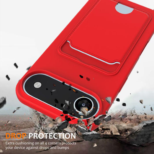 For iPhone Air Integrated Card Bag Solid Color Liquid Silicone Phone Case with Lanyard(Red) - iPhone Air Cases by buy2fix | Online Shopping UK | buy2fix