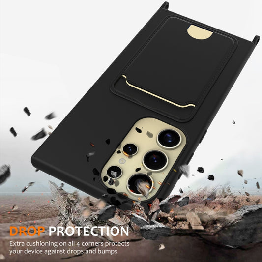 For Samsung Galaxy S23 Ultra 5G Integrated Card Bag Solid Color Liquid Silicone Phone Case with Lanyard(Black) by buy2fix