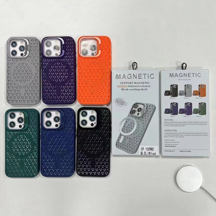 For iPhone 15 Plus Hollow Cooling Lens Holder MagSafe Magnetic TPU Phone Case(Blue) by buy2fix