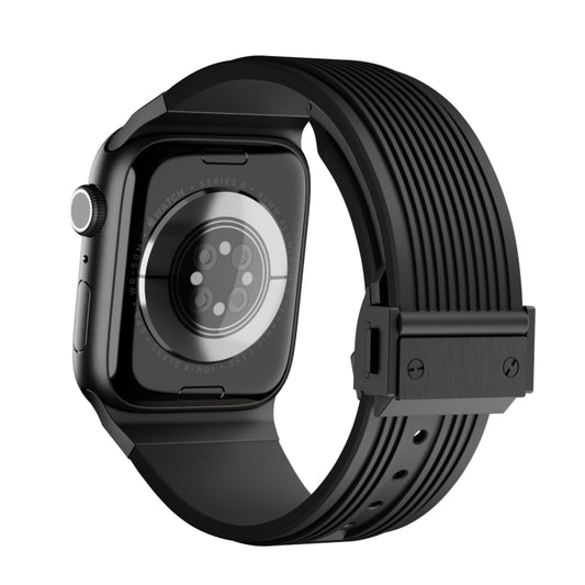 For Apple Watch Series 8 45mm Vertical Texture Black Buckle Elastic Silicone Watch Band(Black) by buy2fix