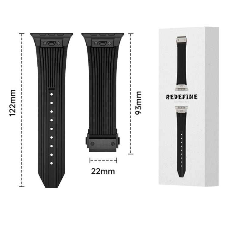 For Apple Watch Ultra 49mm Vertical Texture Black Buckle Elastic Silicone Watch Band(Black) by buy2fix