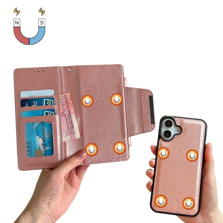 For iPhone 16 Plus Multifunctional 7-Cards Wallet Leather Phone Case(Rose Gold) by buy2fix