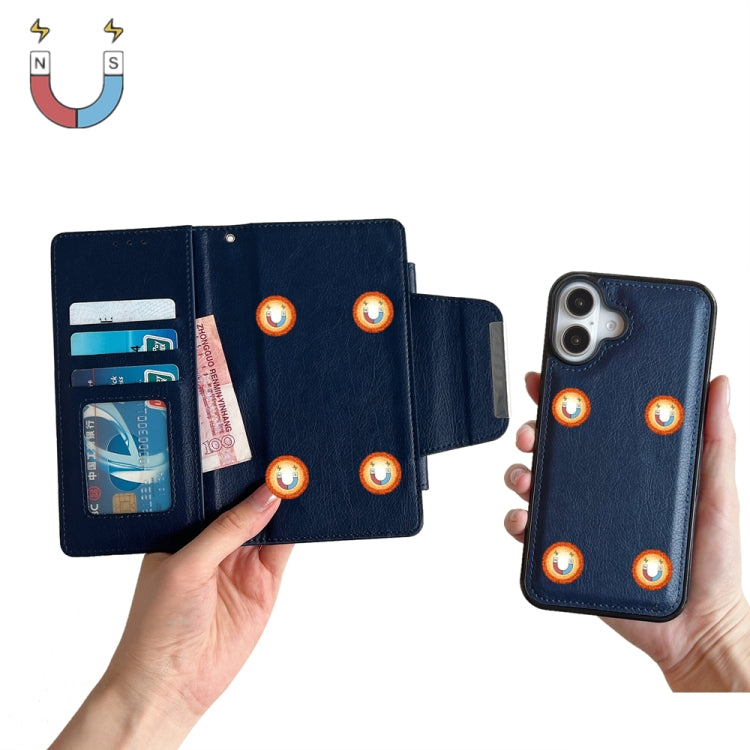 For iPhone 16 Plus Multifunctional 7-Cards Wallet Leather Phone Case(Royal Blue) by buy2fix