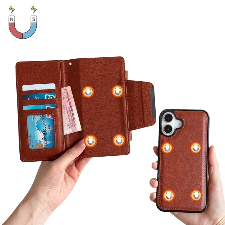 For iPhone 16 Plus Multifunctional 7-Cards Wallet Leather Phone Case(Brown) by buy2fix