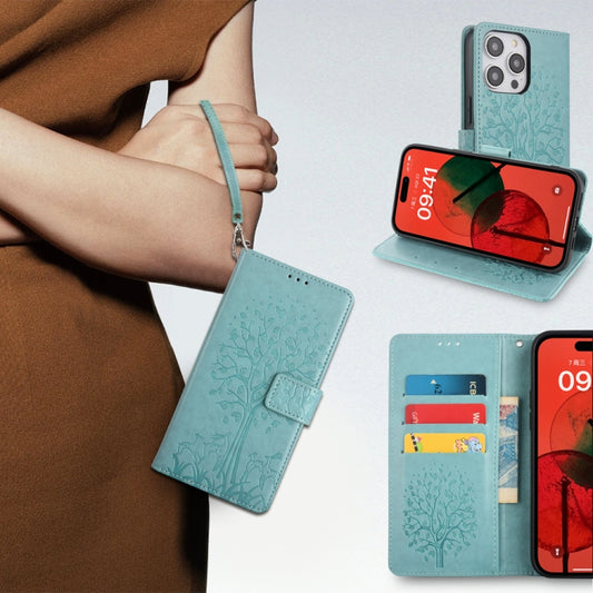 For OnePlus 11 Tree & Deer Embossed Leather Phone Case(Green) by buy2fix