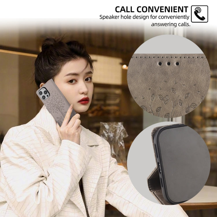 For OnePlus 11 Tree & Deer Embossed Leather Phone Case(Grey) by buy2fix