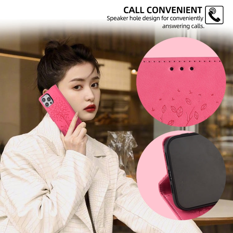 For OnePlus 11 Tree & Deer Embossed Leather Phone Case(Pink) by buy2fix