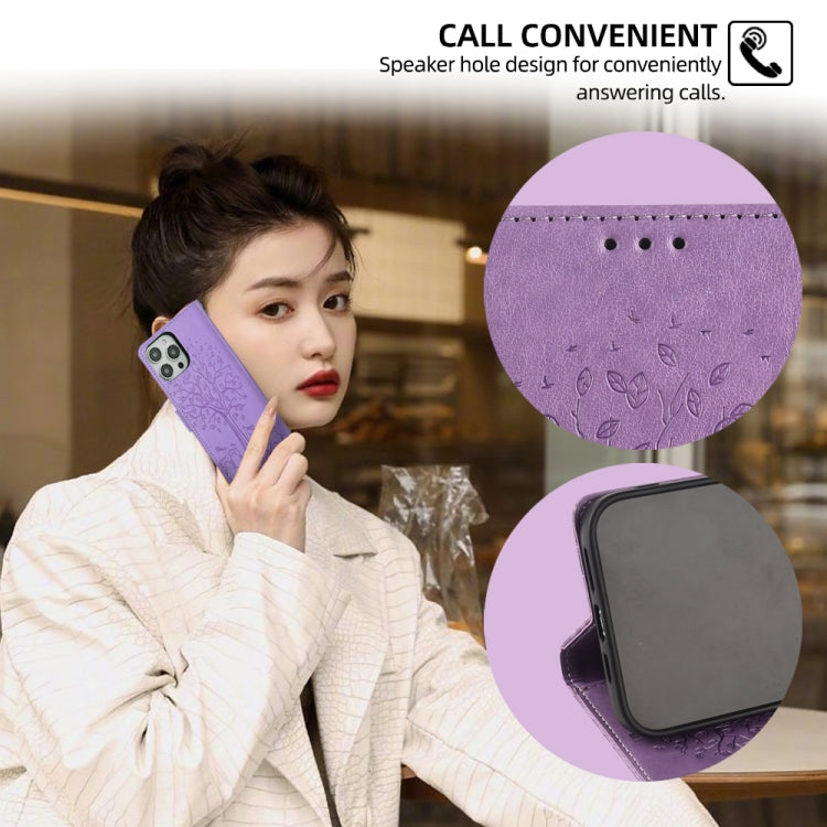 For OnePlus 11 Tree & Deer Embossed Leather Phone Case(Purple) by buy2fix
