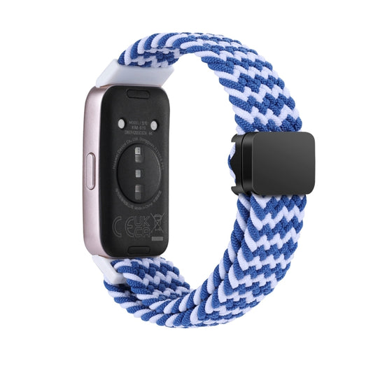 For Huawei Band 10 / 9 / 8 xDfind Magnetic Buckle Nylon Braid Watch Band(Wave Pattern Blue White) by xDfind