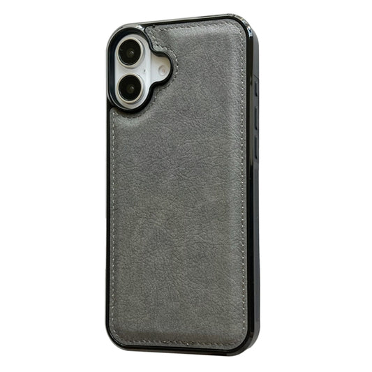 For iPhone 16 Plus Cowhide Texture Back Cover Phone Case(Grey) by buy2fix