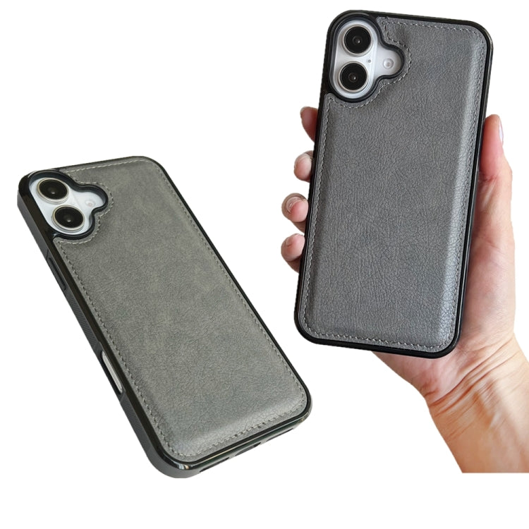 For iPhone 16 Plus Cowhide Texture Back Cover Phone Case(Grey) by buy2fix