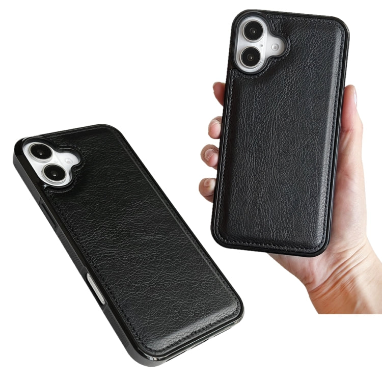 For iPhone 16 Cowhide Texture Back Cover Phone Case(Black) by buy2fix