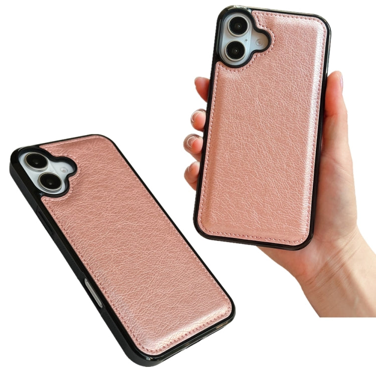 For iPhone 16 Cowhide Texture Back Cover Phone Case(Rose Gold) by buy2fix