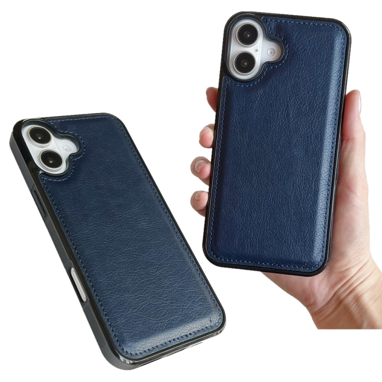 For iPhone 16 Cowhide Texture Back Cover Phone Case(Royal Blue) by buy2fix