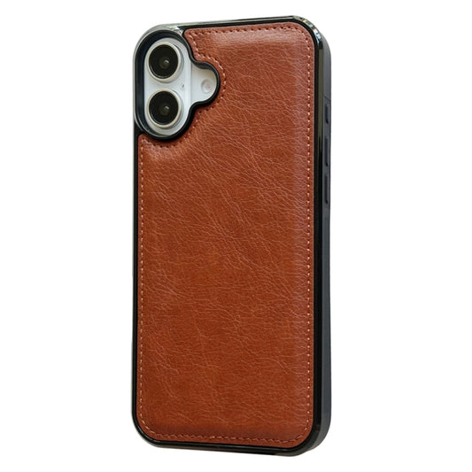 For iPhone 16 Cowhide Texture Back Cover Phone Case(Brown) by buy2fix