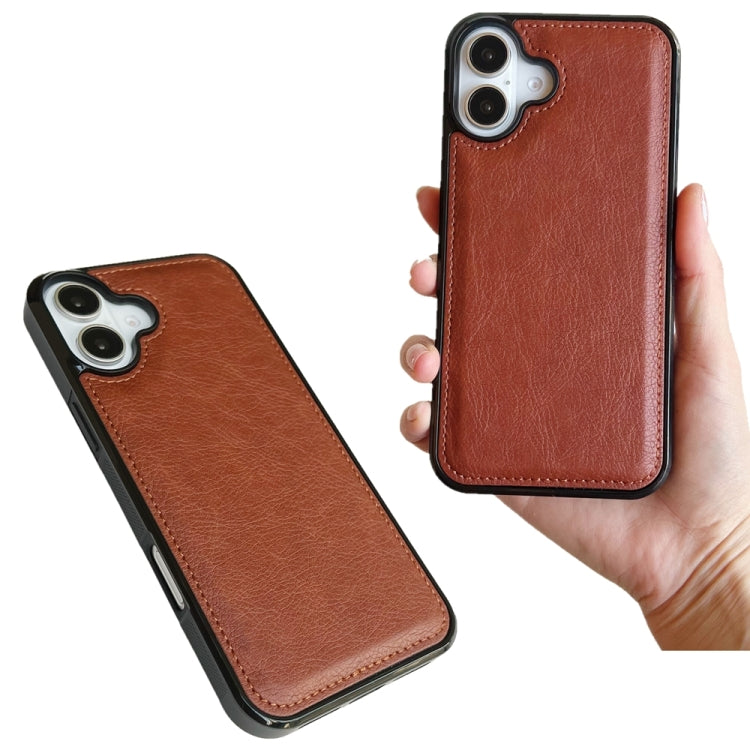 For iPhone 16 Cowhide Texture Back Cover Phone Case(Brown) by buy2fix