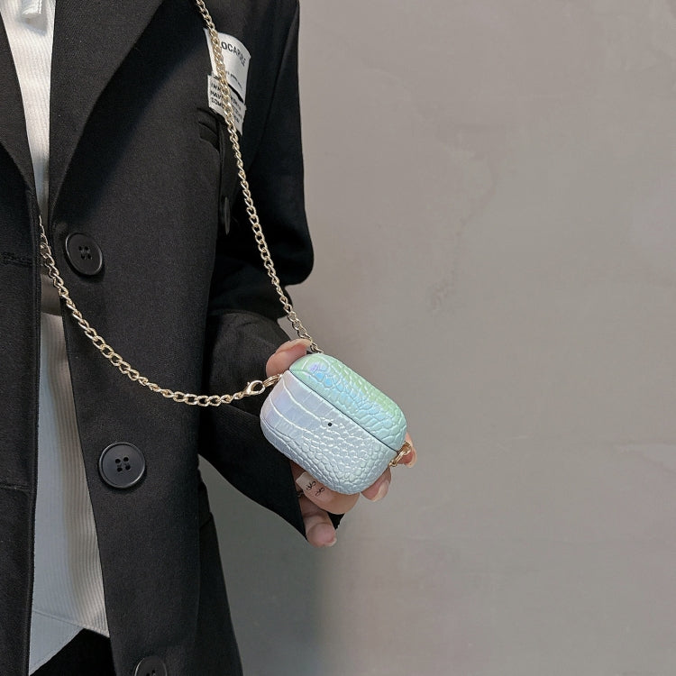 For AirPods Pro 2 Colorful Crocodile Pattern PC Earphone Case with Anti-lost Metal Long Chain(Rose Gold) by buy2fix