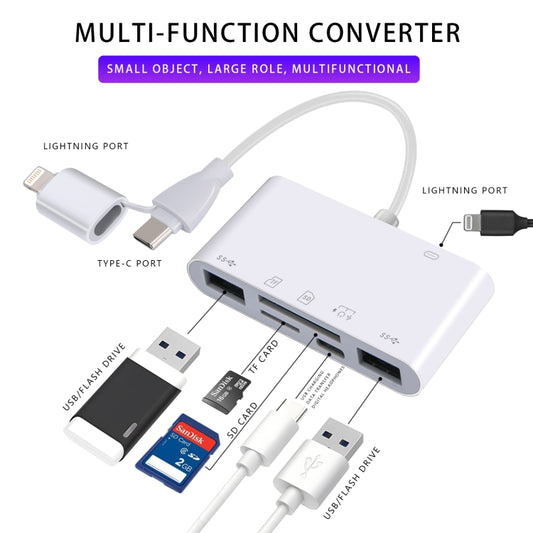 AJ-108PRO 6 in 2 USB-C / Type-C + 8 Pin Interface Multi-function Camera Card Reader(White) by buy2fix