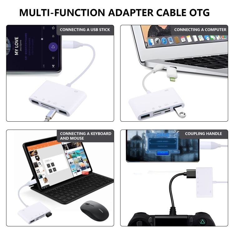 AJ-108PRO 6 in 2 USB-C / Type-C + 8 Pin Interface Multi-function Camera Card Reader(White) by buy2fix