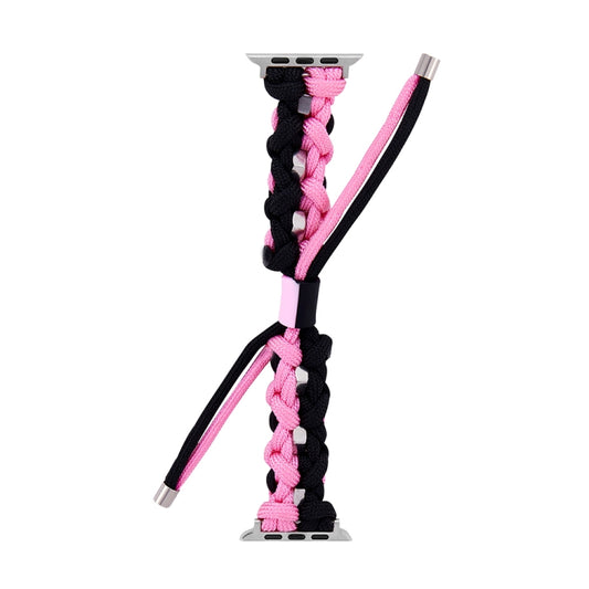 For Apple Watch Ultra 2 49mm Screw Nut Dual-Color Braided Paracord Watch Band(Black Pink) by buy2fix