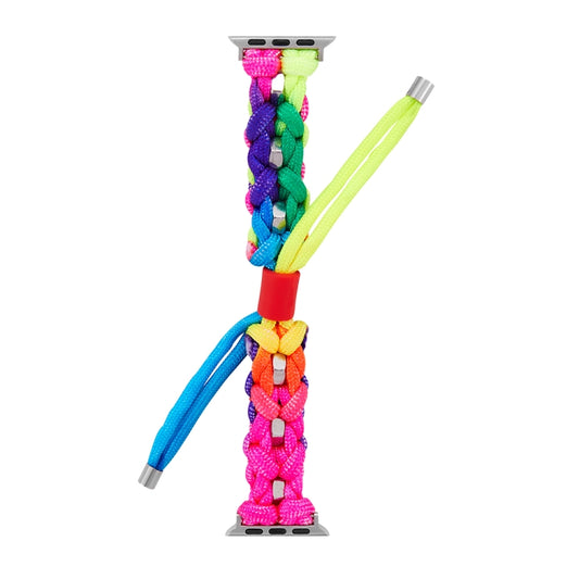 For Apple Watch Ultra 2 49mm Screw Nut Dual-Color Braided Paracord Watch Band(Rainbow) by buy2fix