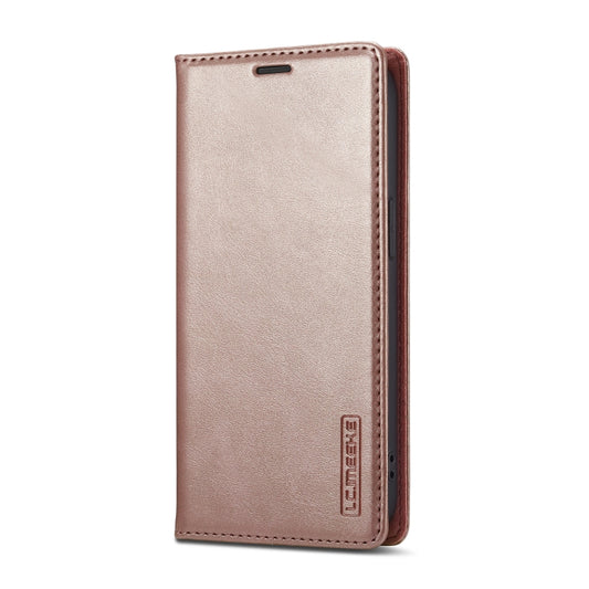 For iPhone 16e LC.IMEEKE Strong Magnetism Microfiber Leather Phone Case(Rose Gold) by LC.IMEEKE