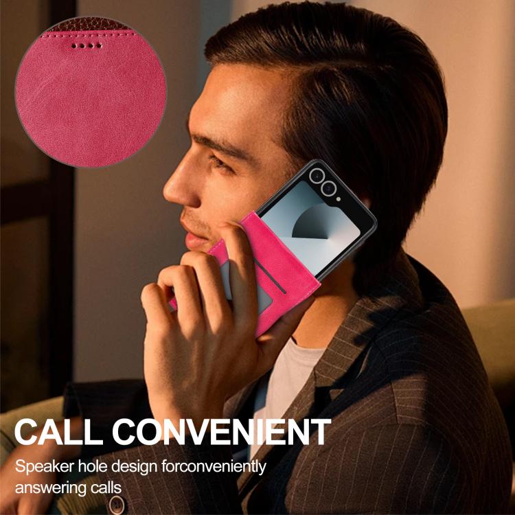 For Samsung Galaxy Z Flip7 5G LC.IMEEKE Calf Texture Leather Phone Case(Red) - Galaxy Z Flip7 5G Cases by LC.IMEEKE | Online Shopping UK | buy2fix